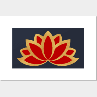 Red and gold lotus design , Traditional lotus Posters and Art